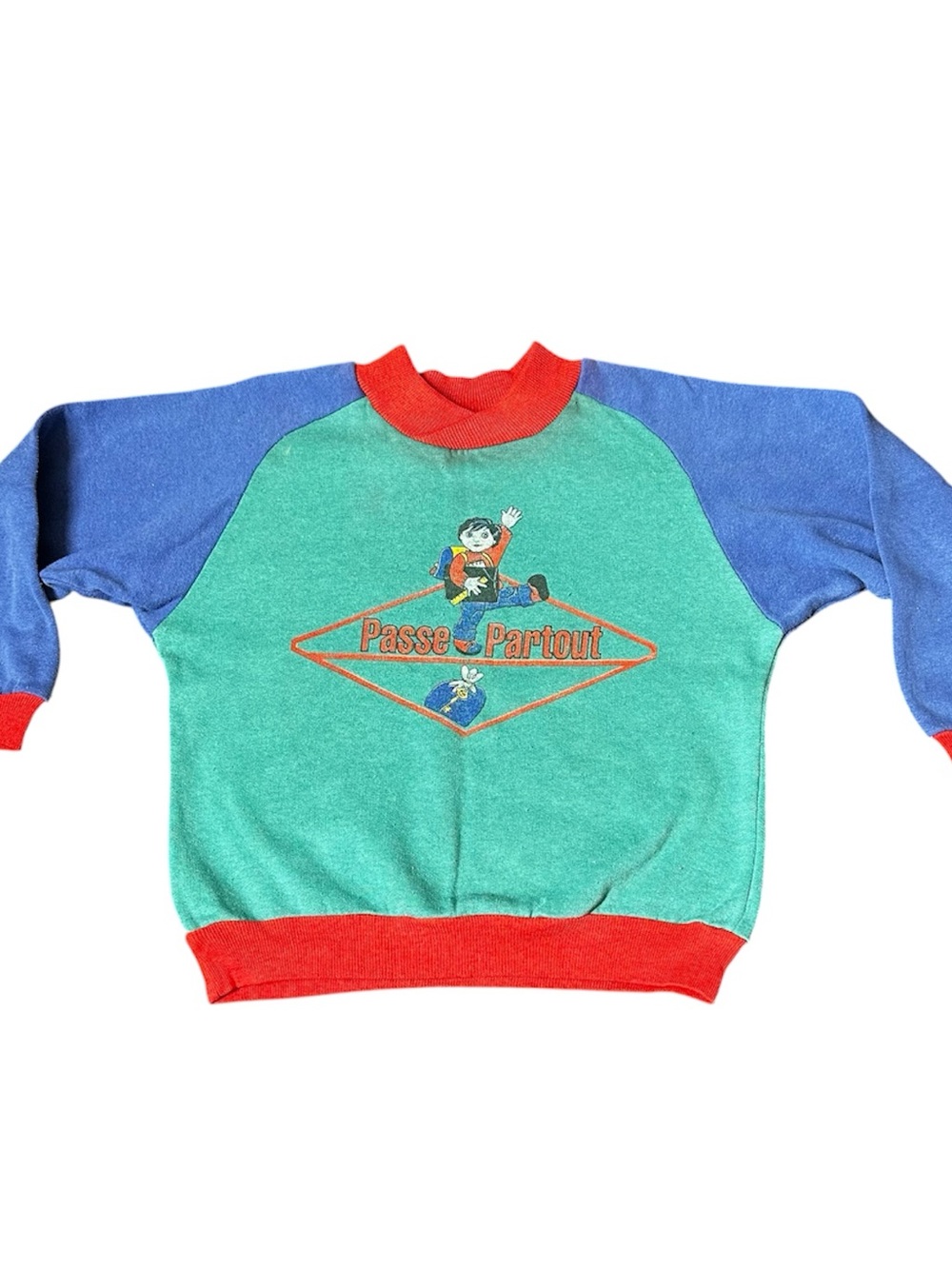 Vintage 80s Passe-Partout Youth Sweatshirt Passe-Montagne Color Block Size S / M
